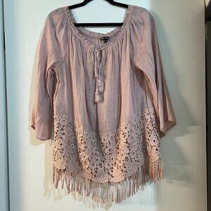 Unique Spectrum Pink Lace & Fringe Blouse (XL)